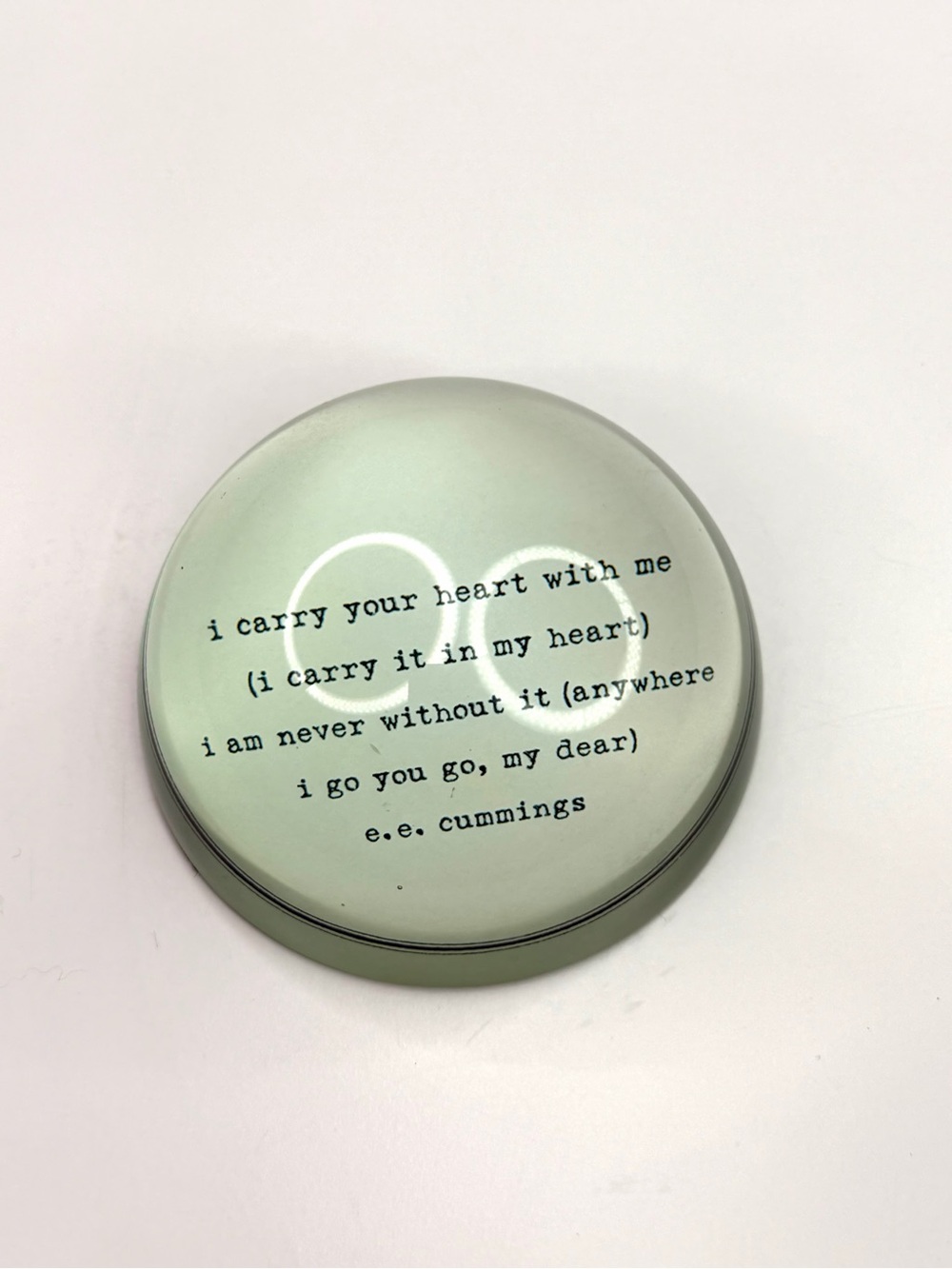 Sugarboo & Co Glass E.E. Cummings I Carry Your Heart Quote Paperweight